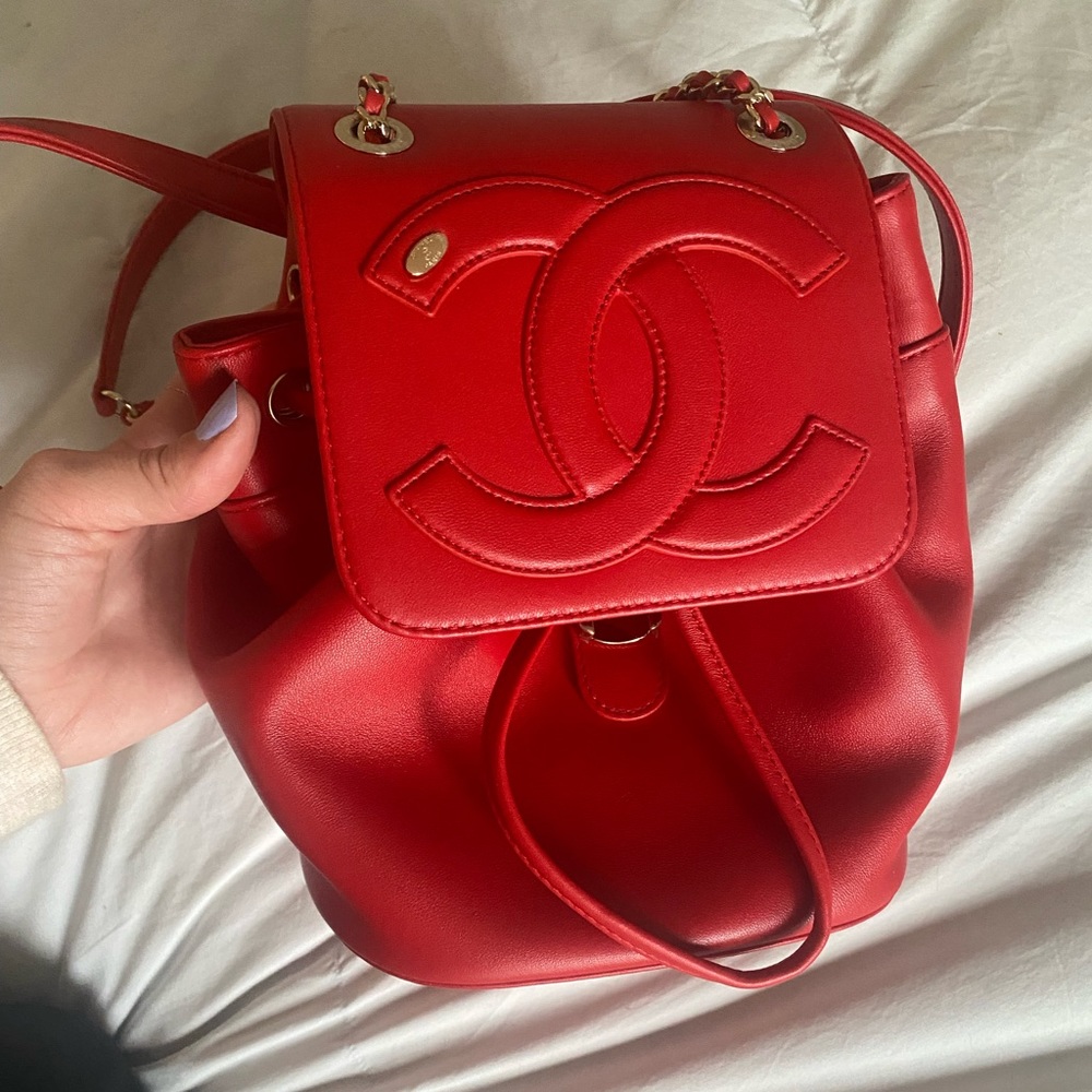 Chanel red mini backpack 19p